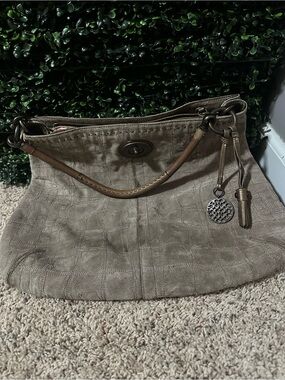 Coach Taupe Suede Hobo Bag with Tassel Charm